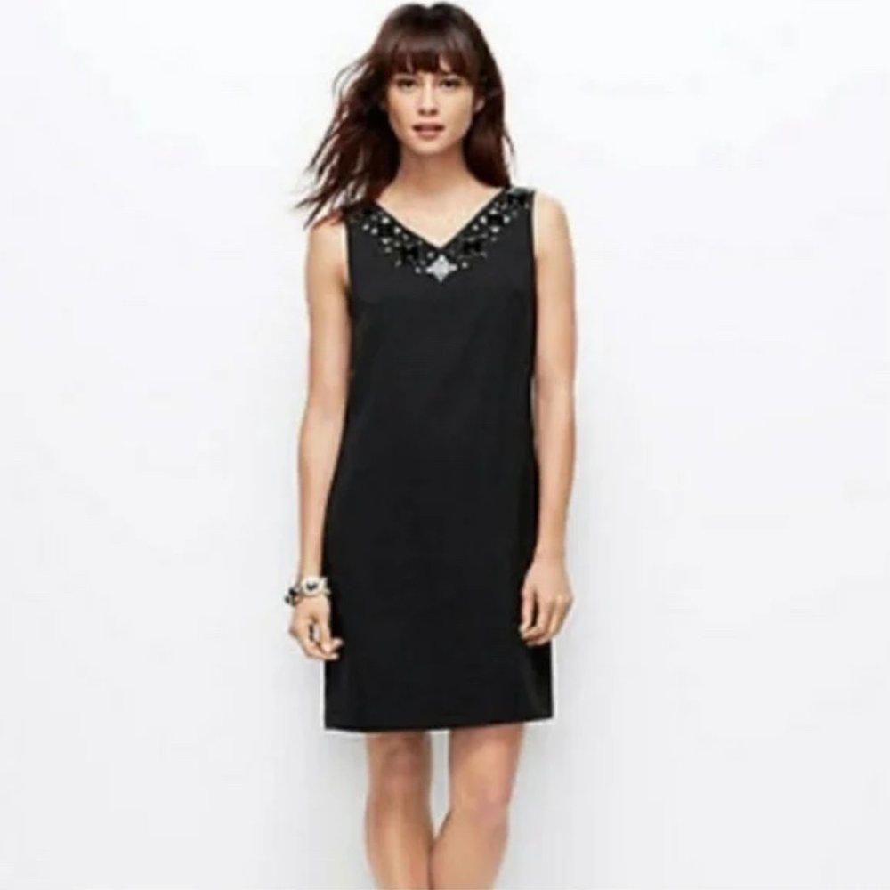 NEW Ann Taylor Signature Black Beaded Low Plunge Dress 4